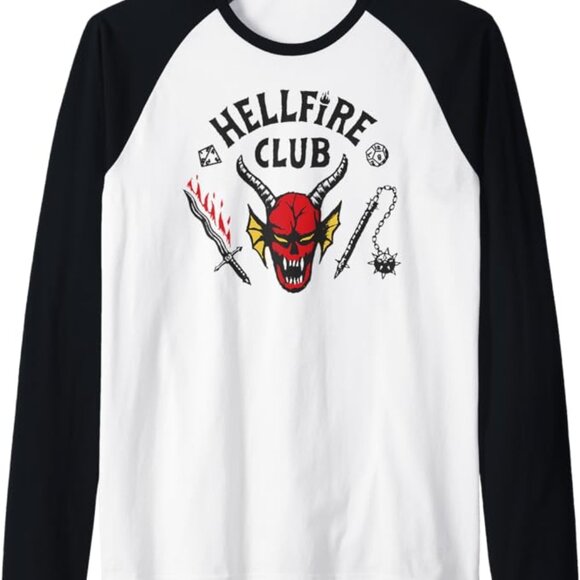 Stranger Things 4 Hellfire Club Logo Raglan Baseball Tee - Picture 1 of 1